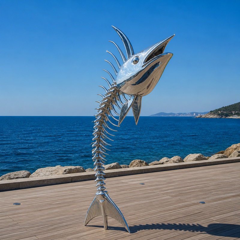 Stainless Steel Fishbone Sculpture for Coastal Spaces SSD-094 Stainless Steel Fishbone Sculpture for Coastal Spaces SSD-094