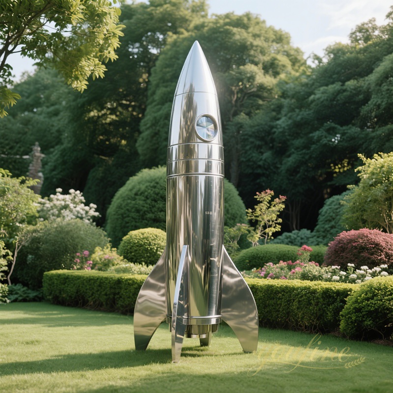 large outdoor rocket stainless steel sculpture