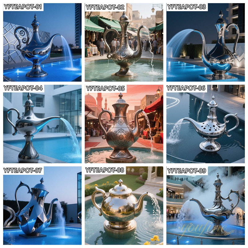 large stainless steel teapot sculpture