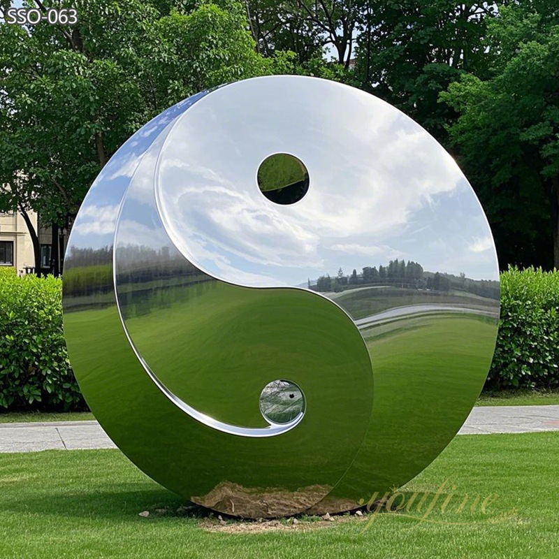 modern Large Polished Stainless Steel Outdoor Zen Yin Yang Sculpture