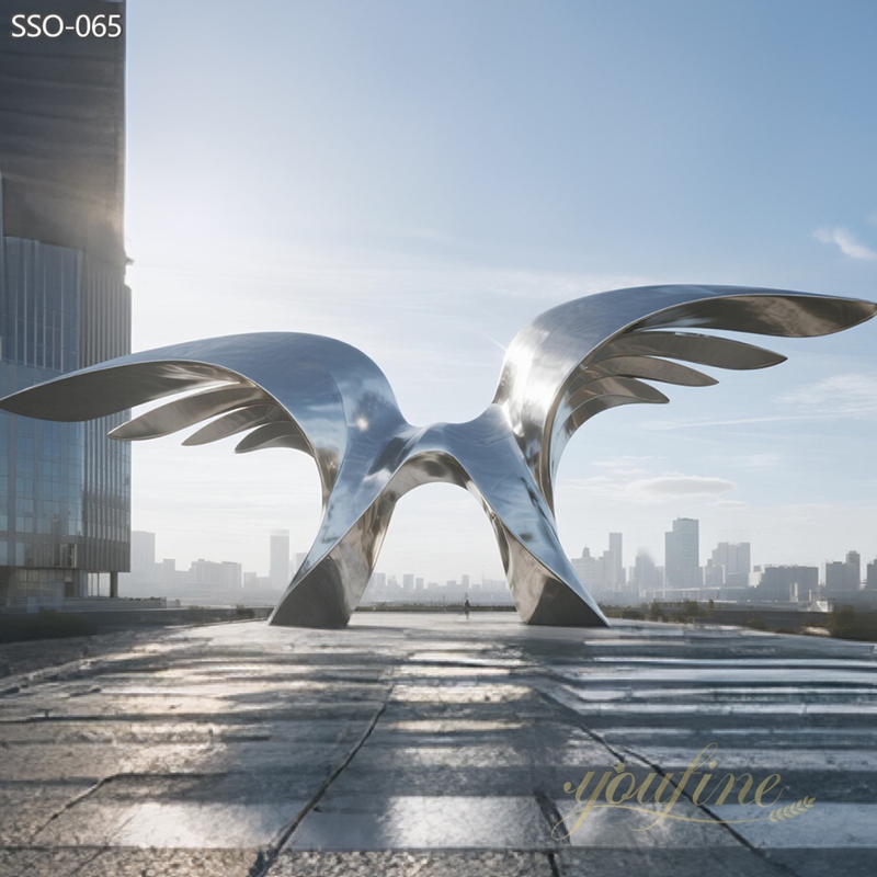modern Large Stainless Steel Wings Sculpture for Public