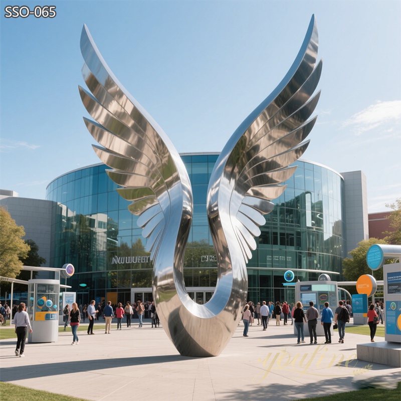 modern Large Stainless Steel Wings Sculpture