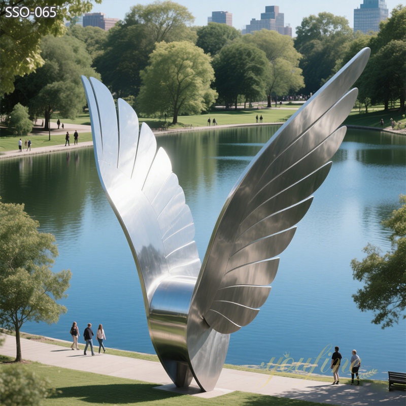 modern Mirror Polished Large Stainless Steel Wings Sculpture for Park
