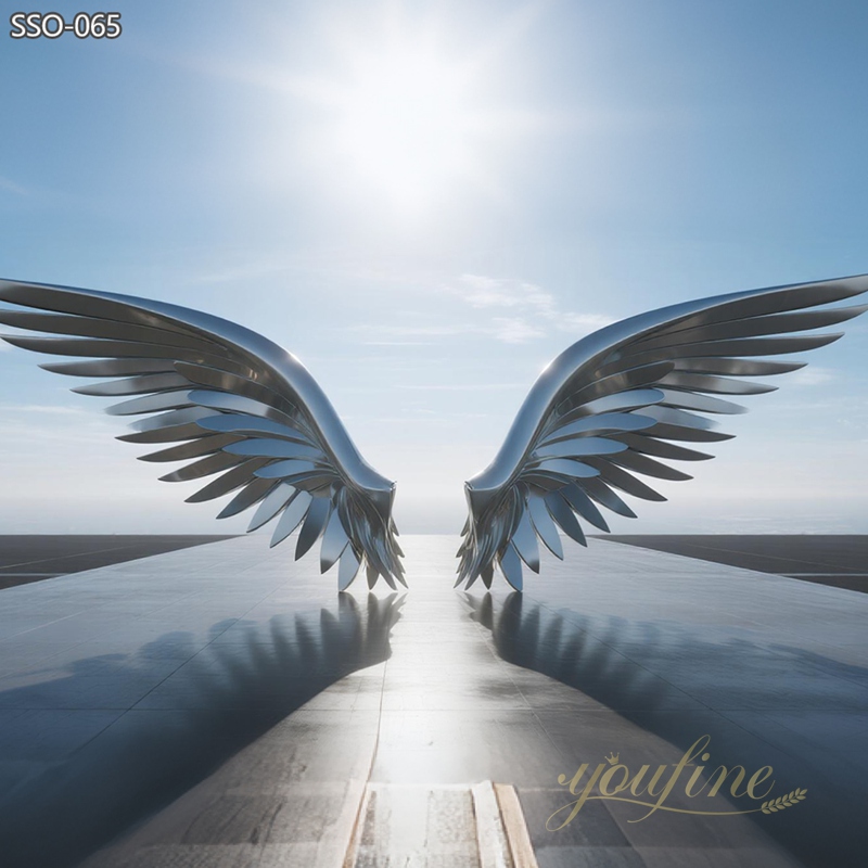 modern Mirror Polished Large Stainless Steel Wings Sculpture for Public