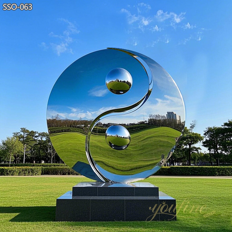 modern Mirror Polished Stainless Steel Outdoor Zen Yin Yang Sculpture