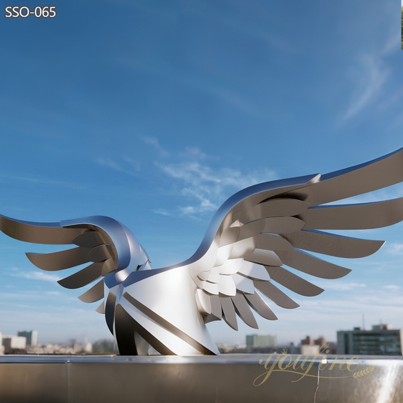 modern Mirror Polished Stainless Steel Wings Sculpture for Public