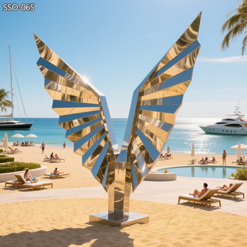 modern Mirror Polished Stainless Steel Wings Sculpture