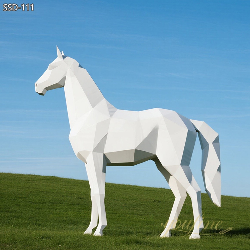 Modern Metal Geometric White Horse Sculpture SSD-111