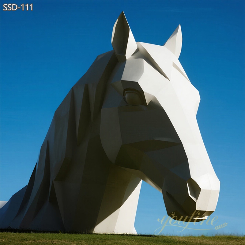 huge Modern Metal Geometric White Horse head Sculpture
