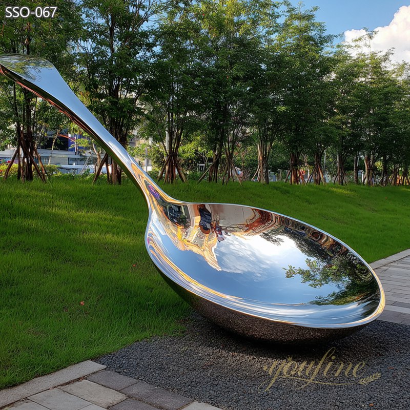 large Modern Outdoor Stainless Steel Spoon Sculpture