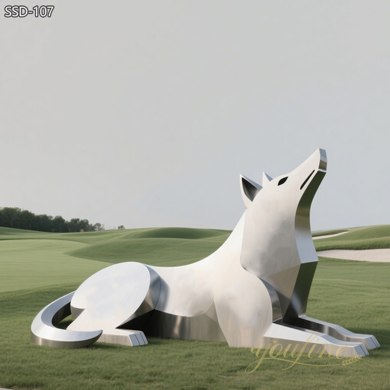 large Modern Stainless Steel Wolf Outdoor Statue for lawn