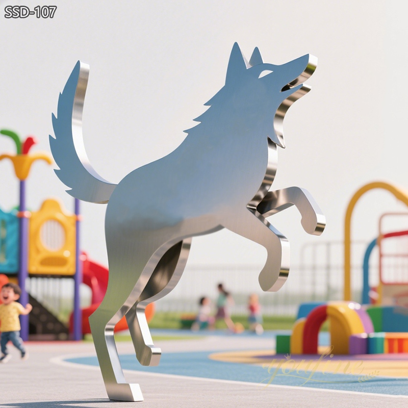 large Modern Stainless Steel Wolf Outdoor Statue