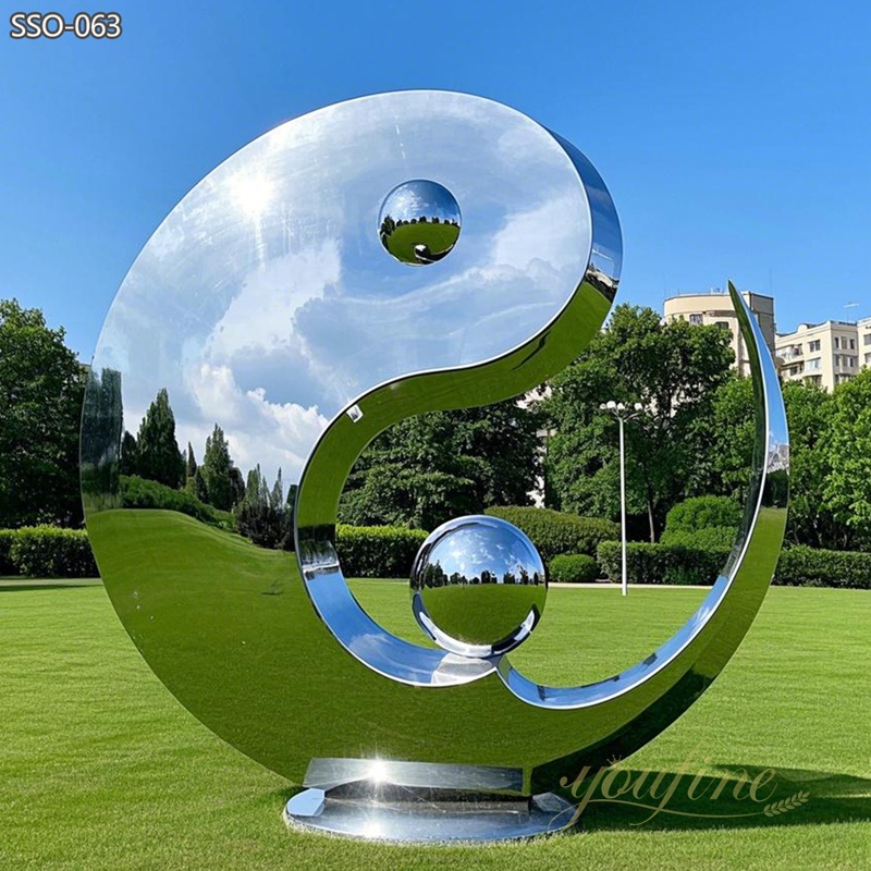modern Polished Stainless Steel Outdoor Zen Yin Yang Sculpture