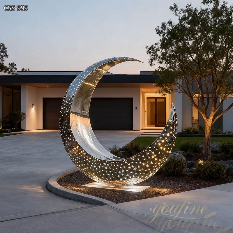 Stainless Steel Crescent Moon Sculpture for Outdoor CSS-999 - Garden Metal Sculpture - 5 lighting Stainless Steel Crescent Moon Sculpture