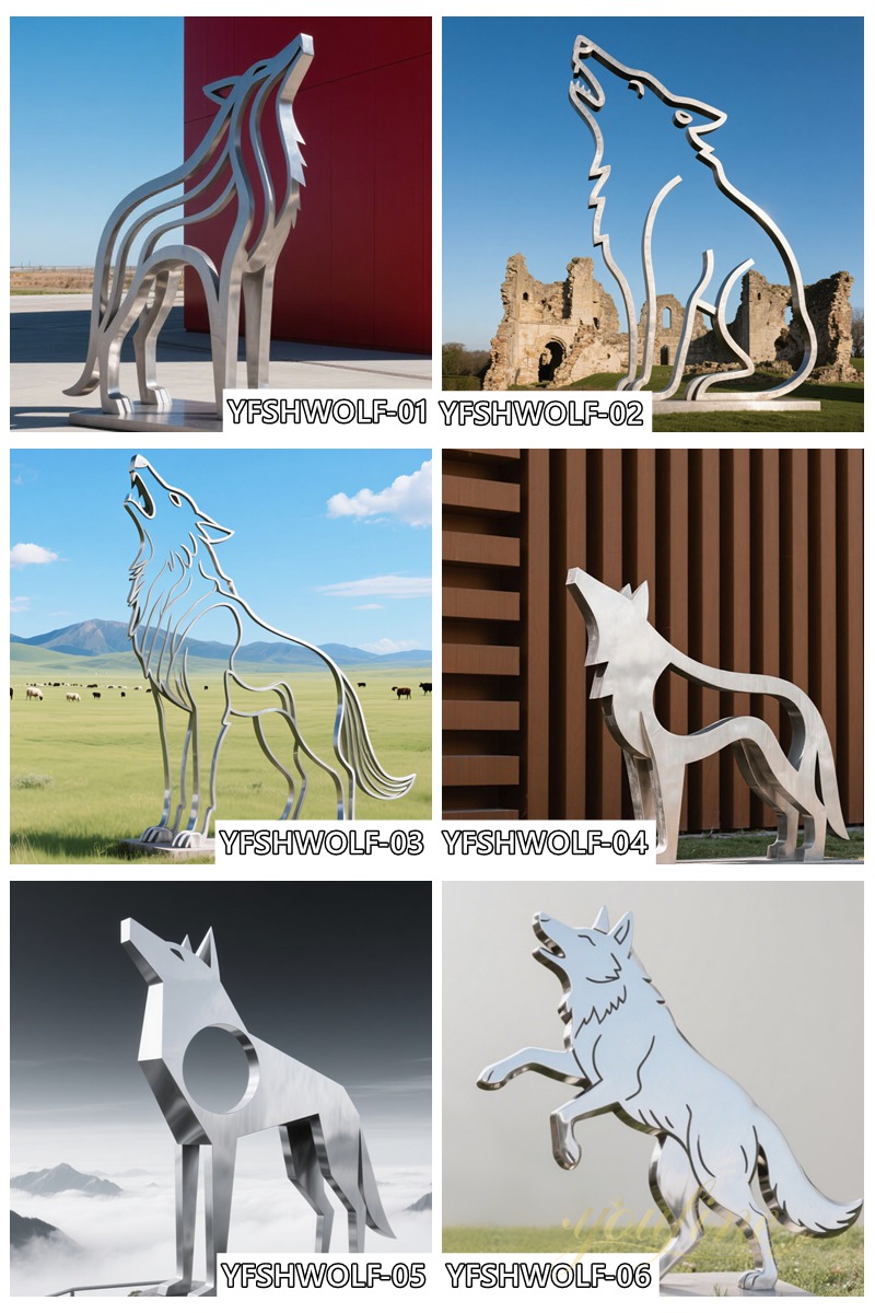 modern Stainless Steel Howling Wolf Statue