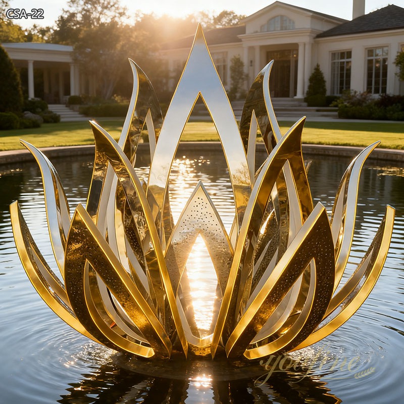 Stainless Steel Water Feature Lotus Flower Sculpture Fountain CSA-22 - Abstract Water Sculpture - 9 under sunshine Stainless Steel Lotus Flower Fountain Water Feature Sculpture