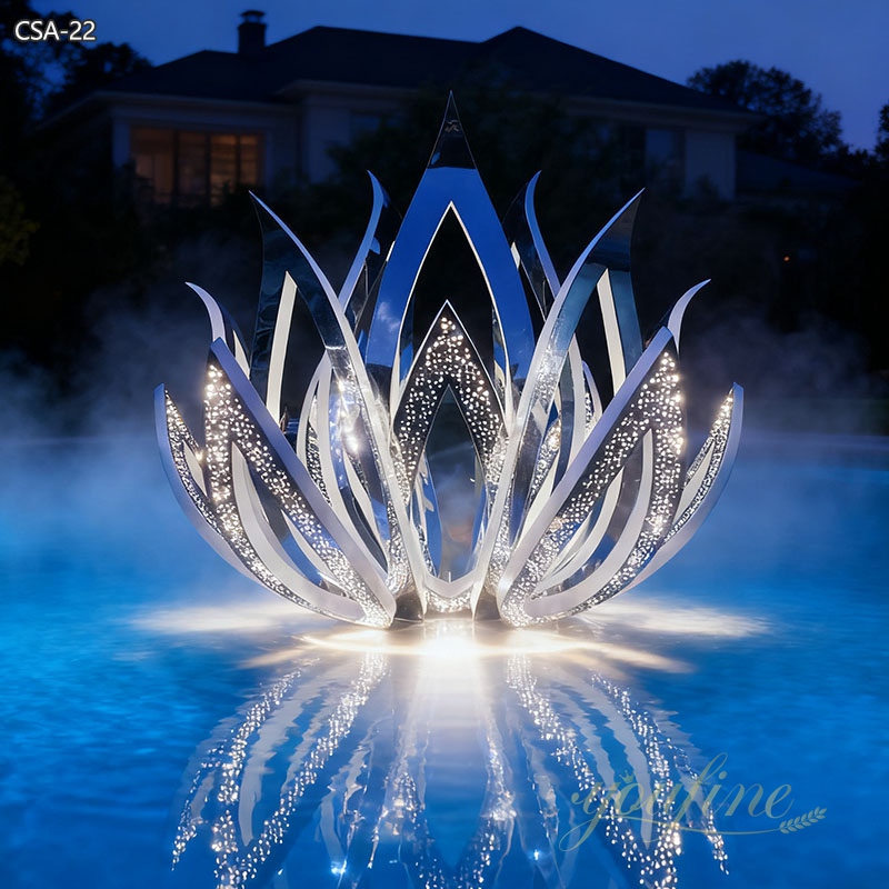 lighting Stainless Steel Lotus Flower Fountain Water Feature Sculpture