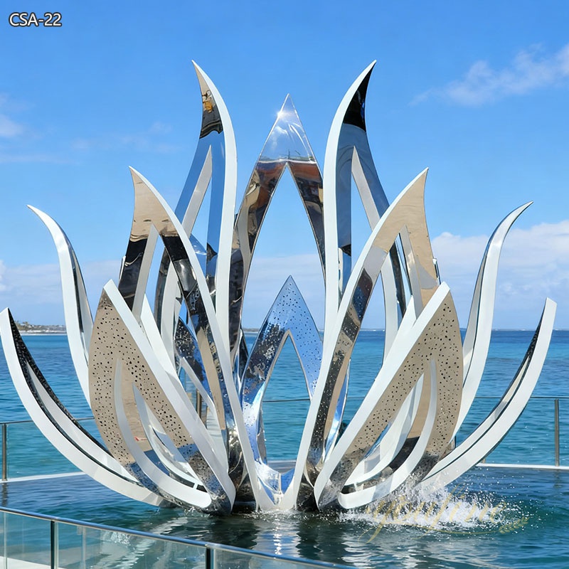 mirror polish Stainless Steel Lotus Flower Fountain Water Feature Sculpture