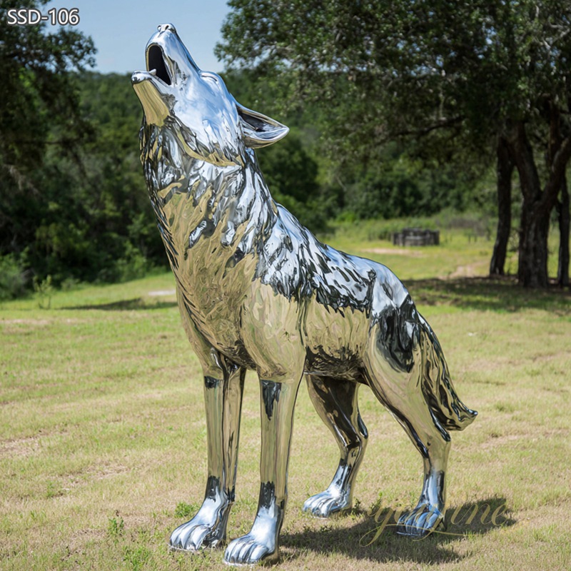 modern Stainless Steel Outdoor Howling Wolf Statue