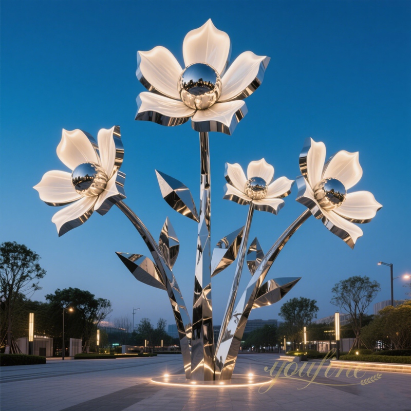modern giant stainless steel flower sculpture