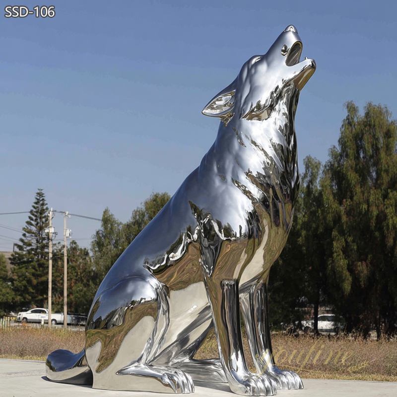 modern large Stainless Steel Outdoor Howling Wolf Statue