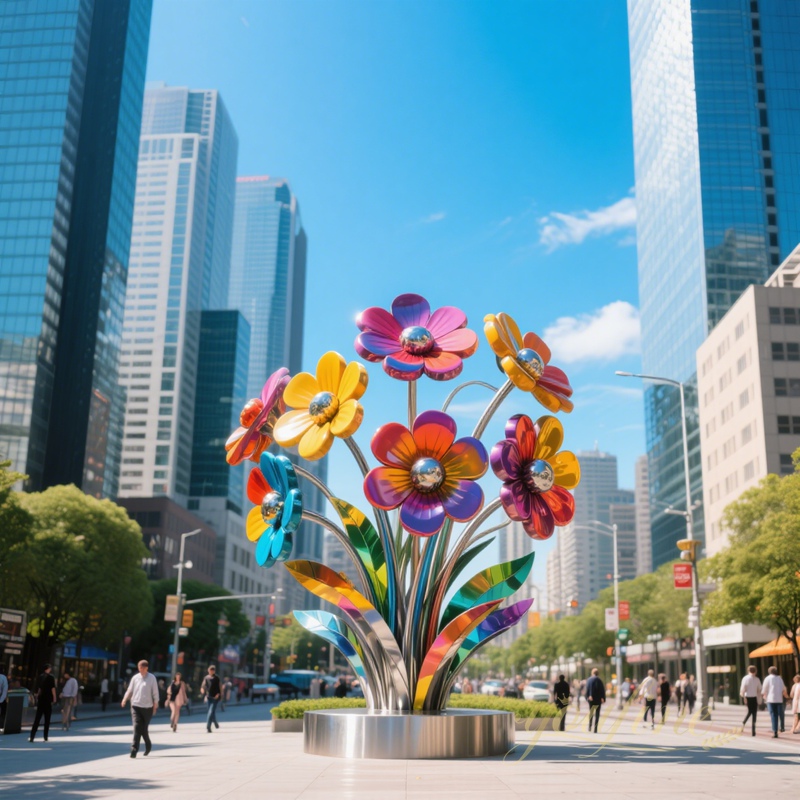 modern large metal flowers sculpture