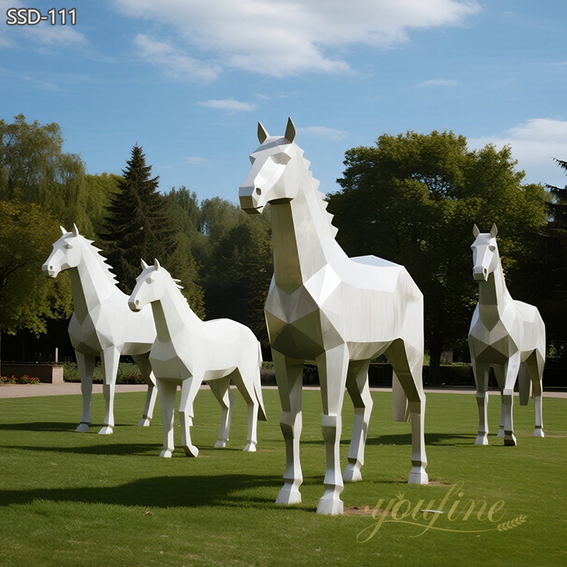 some park Modern Metal Geometric White Horse Sculpture
