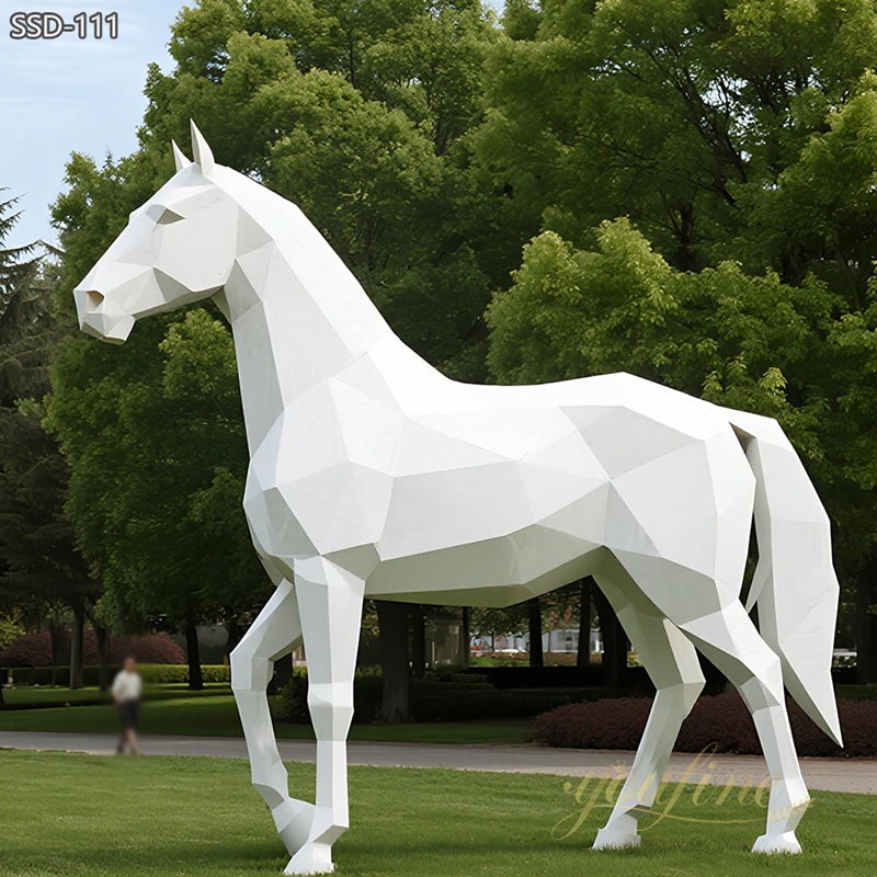 outdoor stainless steel Geometric White Horse Sculpture