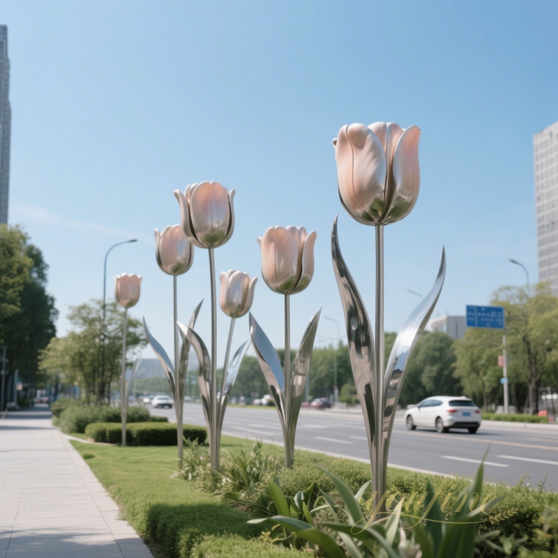 large stainless steel tulip sculpture