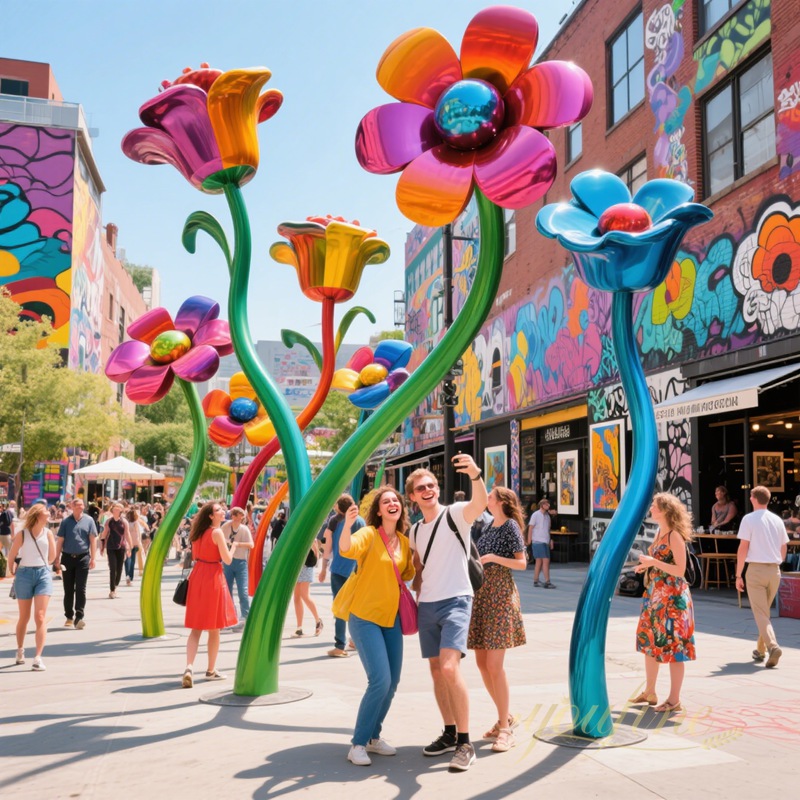 modern unique colorful metal flower sculpture