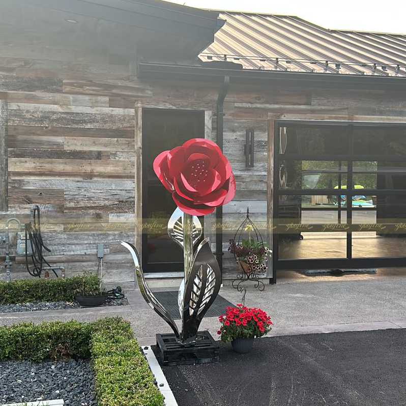 Outdoor Stainless Steel Rose Sculpture SSP-025 - Garden Metal Sculpture - 4 Canada clients feedback of stainless steel rose sculpture