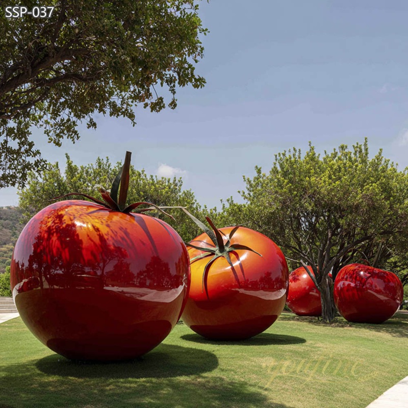 Large Metal Outdoor Red Tomato Sculpture SSP-037 - Metal Plant Sculpture - 7