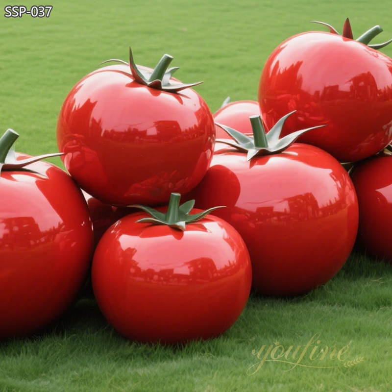 Large Metal Outdoor Red Tomato Sculpture SSP-037 - Metal Plant Sculpture - 6