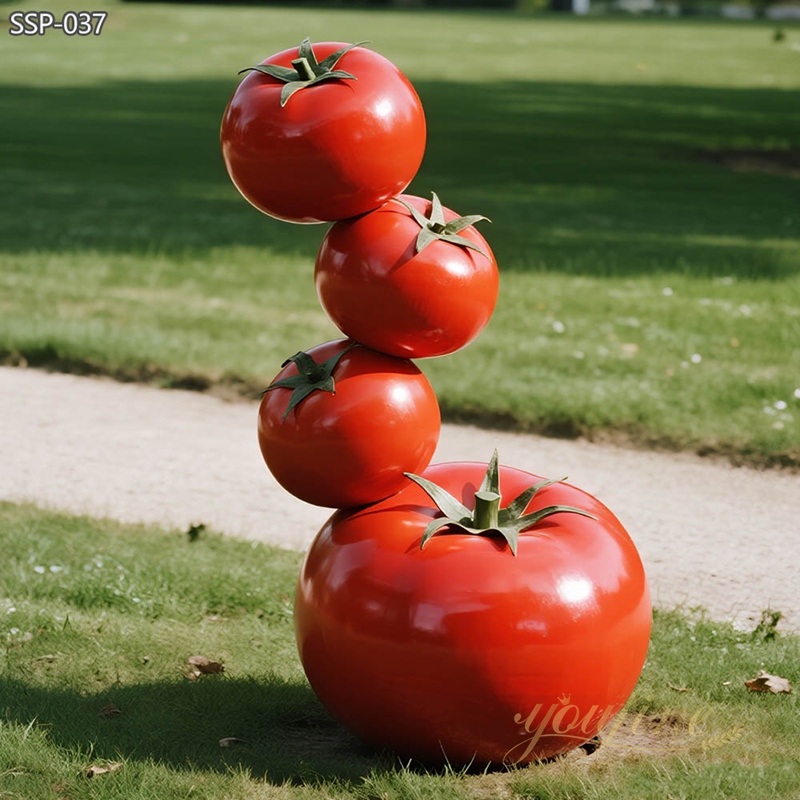 Large Metal Outdoor Red Tomato Sculpture SSP-037 - Metal Plant Sculpture - 5