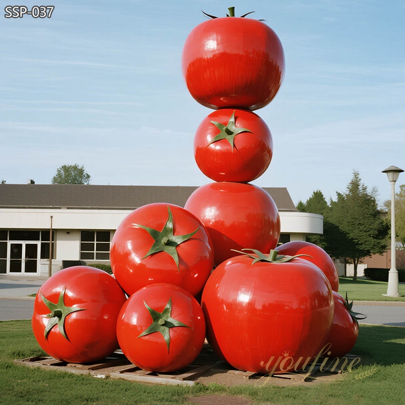 Large Metal Outdoor Red Tomato Sculpture SSP-037 - Metal Plant Sculpture - 4