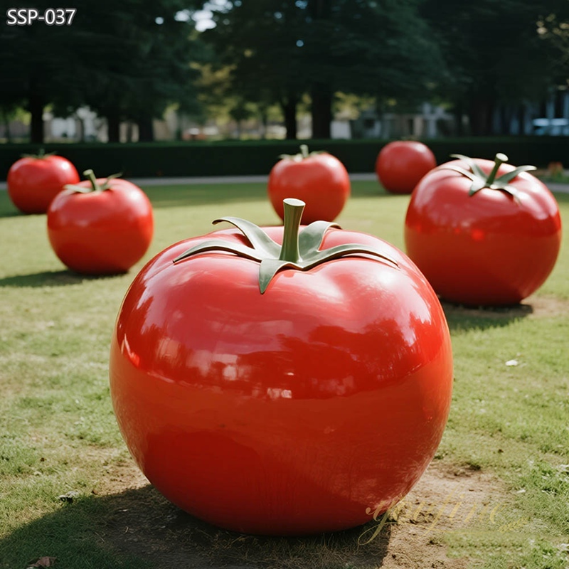 Large Metal Outdoor Red Tomato Sculpture SSP-037 - Metal Plant Sculpture - 3