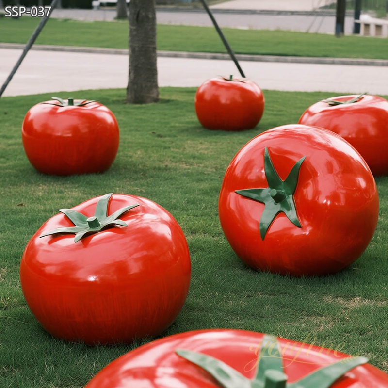 Large Metal Outdoor Red Tomato Sculpture SSP-037 - Metal Plant Sculpture - 2