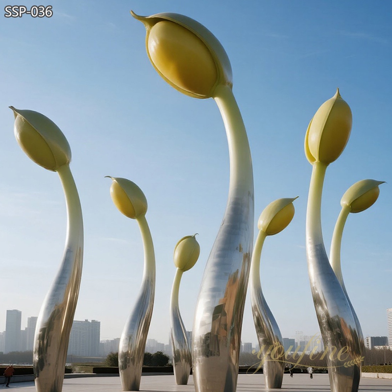 MODERN Large Stainless Steel Artwork Bean Sprout Sculpture