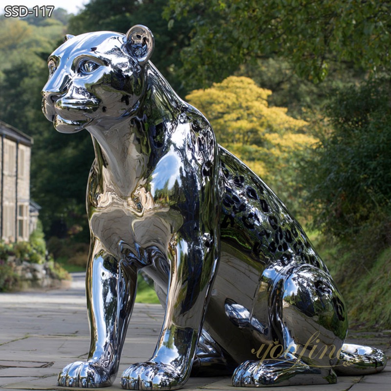 Modern Outdoor Life-Size Leopard Statue SSD-117 - Metal Animal Sculpture - 2