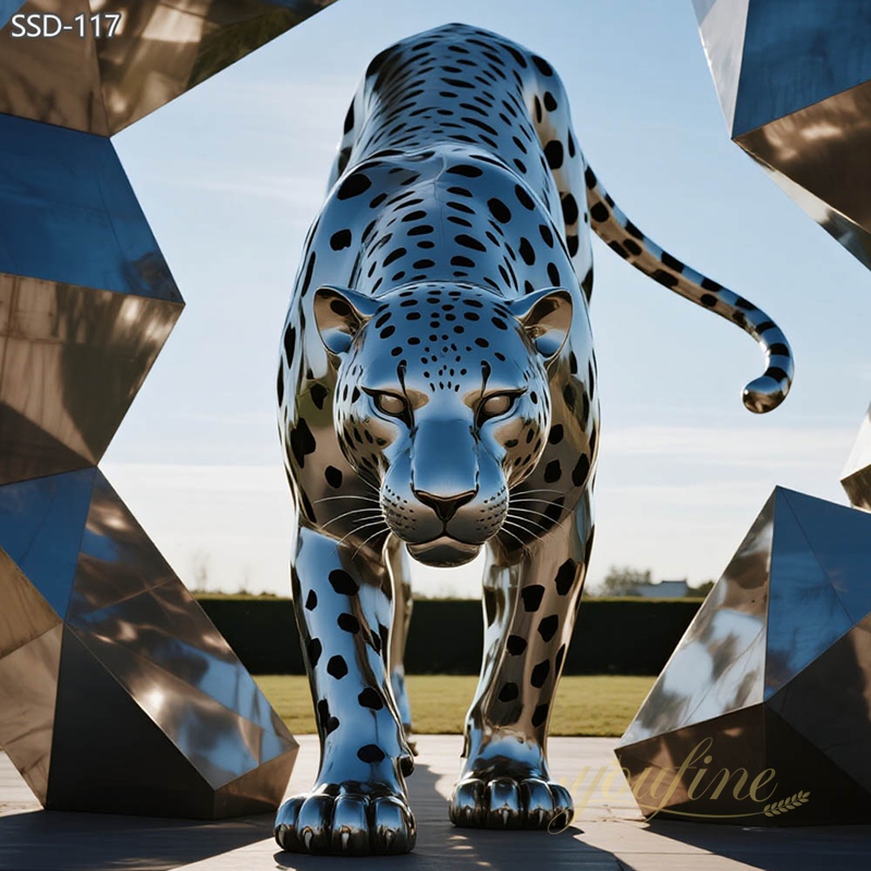 Modern Outdoor Life-Size Leopard Statue SSD-117 - Metal Animal Sculpture - 6