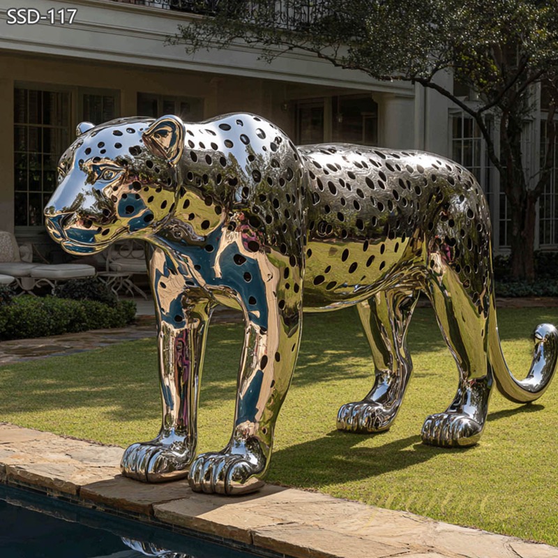 Modern Outdoor Life-Size Leopard Statue SSD-117 - Metal Animal Sculpture - 5
