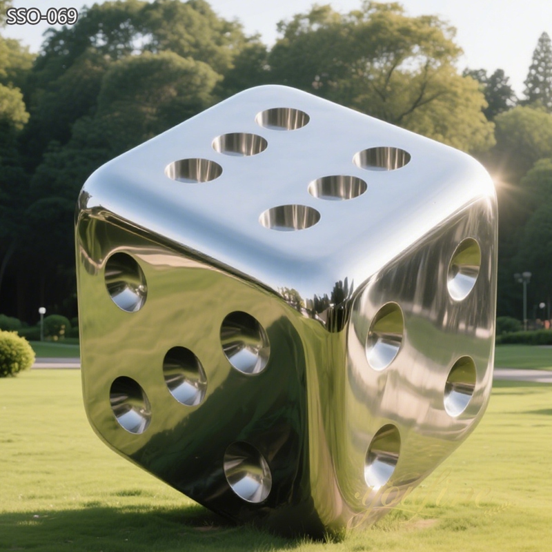 mirror polish Outdoor Stainless Steel Art Dice Sculpture for lawn