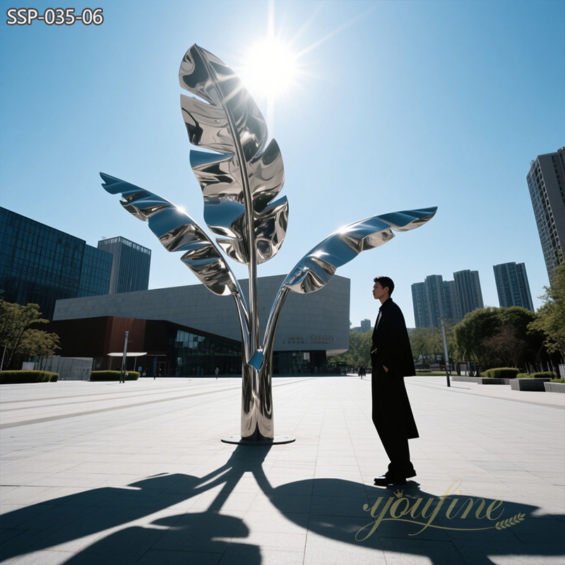 large stainless steel banana tree leaf sculpture