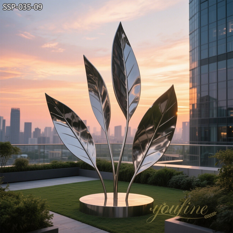 stainless steel large leaf sculpture for outdoor