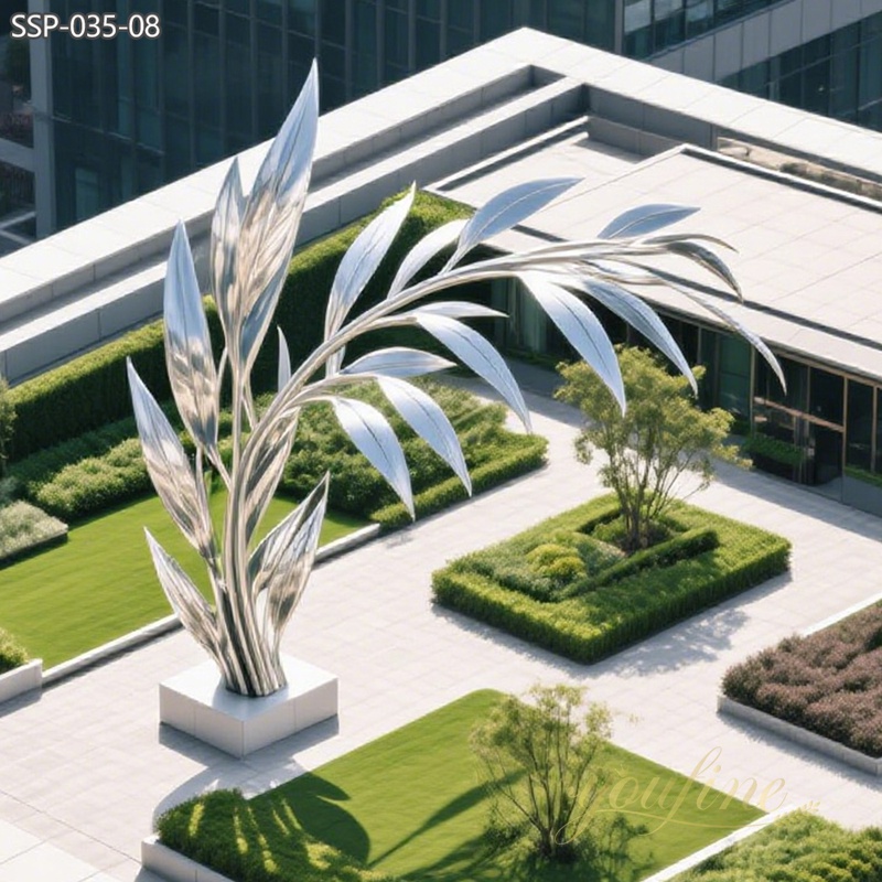 stainless steel large willow leaf sculpture