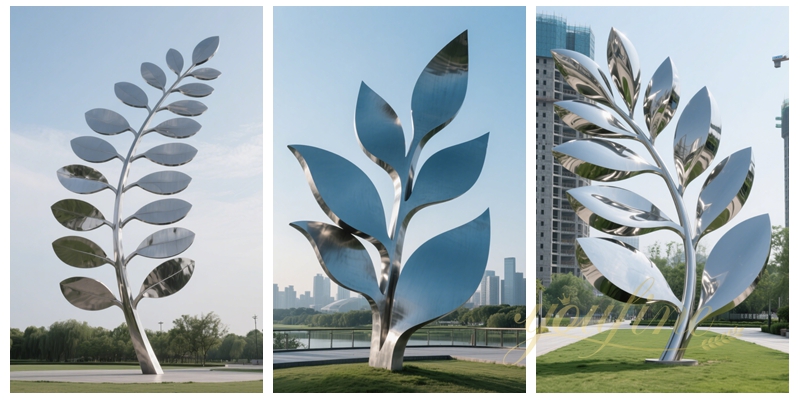 modern metal outdoor leaf sculpture