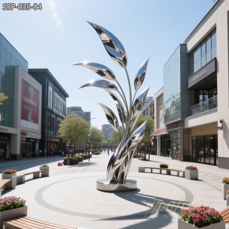 large abstract outdoor public metal leaf sculpture