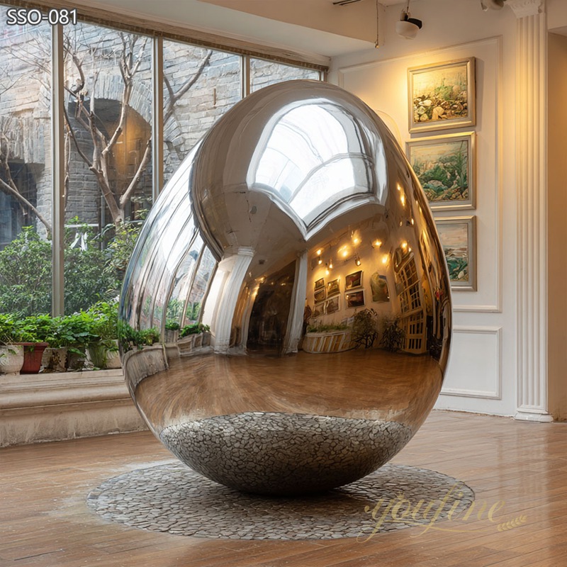 large High Polished Modern Metal Egg Sculpture