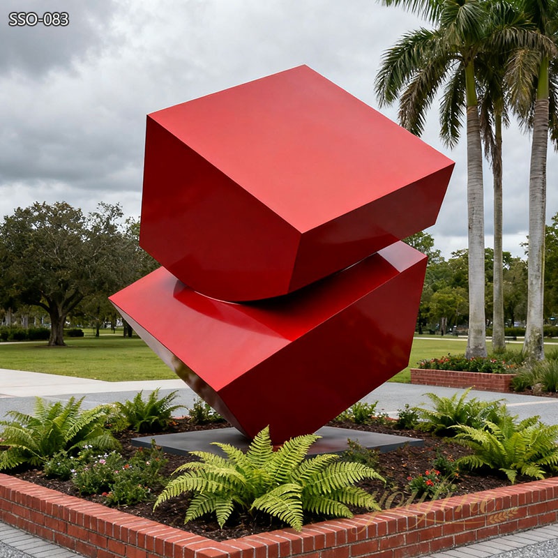 Modern Red Cube Sculpture for Park