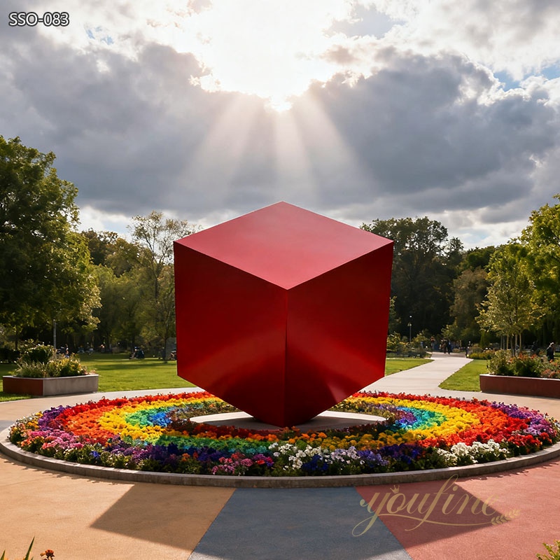 Modern Red Cube Sculpture for Park - Square Sculpture - 2